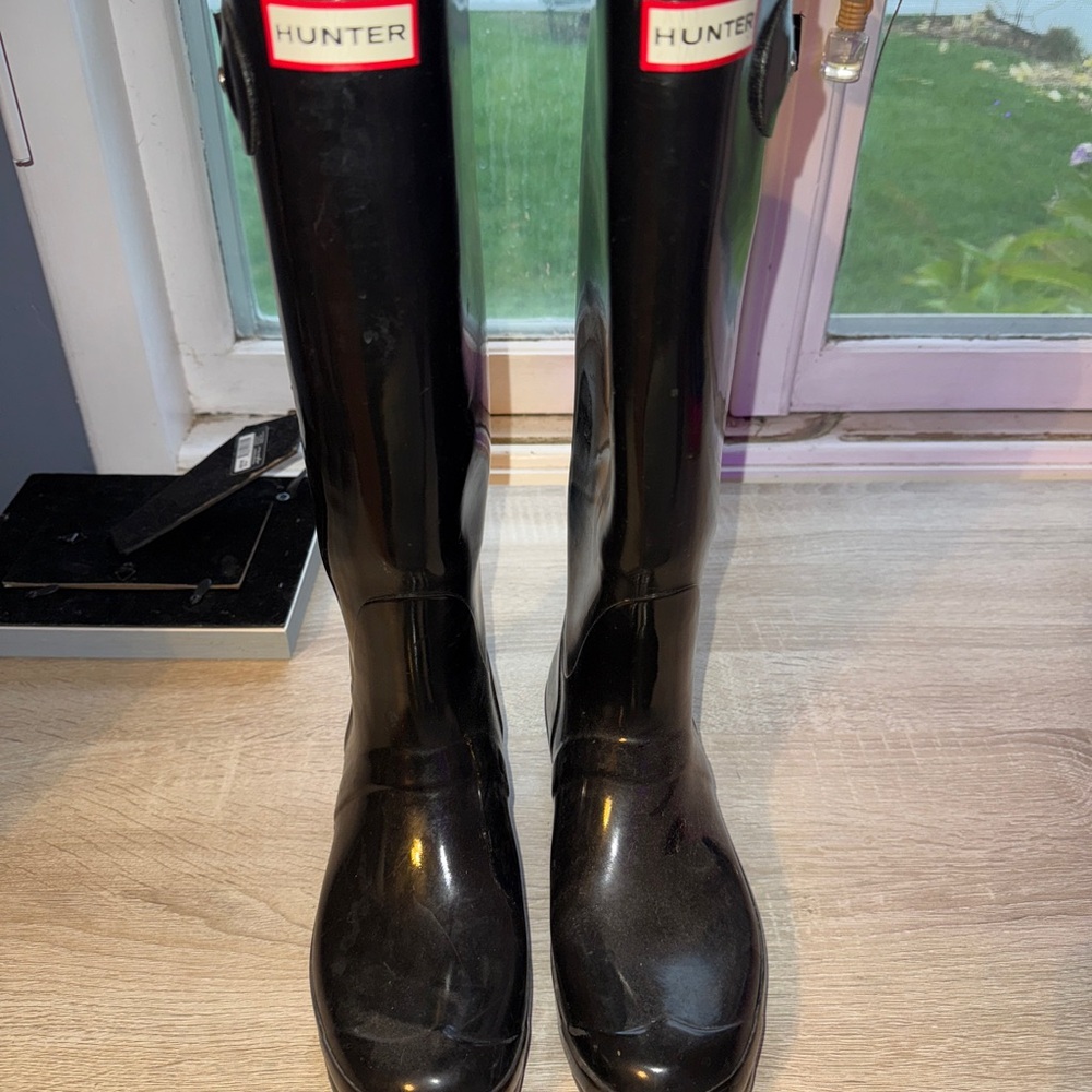 Hunter Glossy Black Tall Boots